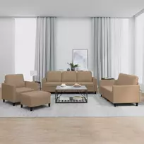 Sofa Sofos komplektas su pagalvėmis, 4 dalių, kapučino, dirbtinė oda
