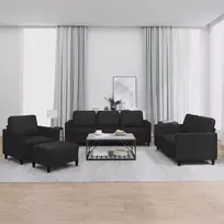 Sofa Sofos komplektas su pagalvėlėmis, 4 dalių, juodas, dirbtinė oda