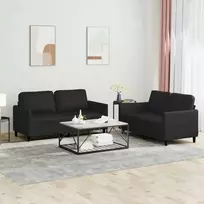 Sofa Sofos komplektas su pagalvėlėmis, 2 dalių, juodas, dirbtinė oda