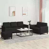 Sofa Sofos komplektas su pagalvėlėmis, 3 dalių, juodas, dirbtinė oda