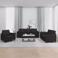 Sofa Sofos komplektas su pagalvėlėmis, 3 dalių, juodas, dirbtinė oda