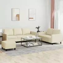 Sofa Sofos komplektas su pagalvėmis, 3 dalių, kreminis, dirbtinė oda