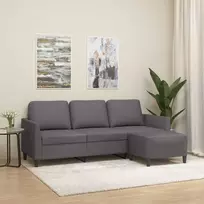 Trivietė sofa su pakoja, pilkos spalvos, 180cm, dirbtinė oda