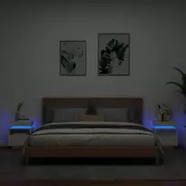 Naktinės spintelės su LED, 2vnt., baltos, 40x39x48,5cm