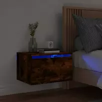 Prie sienos montuojama naktinė spintelė su LED, dūminio ąžuolo