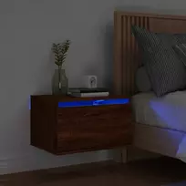 Prie sienos montuojama naktinė spintelė su LED, ruda ąžuolo