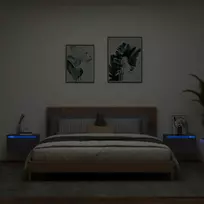 Sieninės naktinės spintelės su LED, 2vnt., juodos