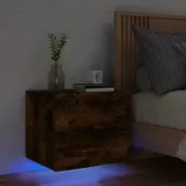 Prie sienos montuojama naktinė spintelė su LED, dūminio ąžuolo