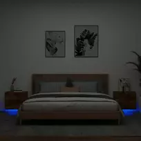 Sieninės naktinės spintelės su LED, 2vnt., dūminio ąžuolo