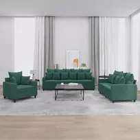 Sofa Sofos komplektas su pagalvėlėmis, 3 dalių, žalias, aksomas