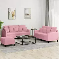 Sofa Sofos komplektas su pagalvėlėmis, 3 dalių, rožinis, aksomas