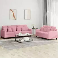 Sofa Sofos komplektas su pagalvėlėmis, 2 dalių, rožinis, aksomas