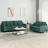 Sofa Sofos komplektas su pagalvėlėmis, 2 dalių, žalias, aksomas