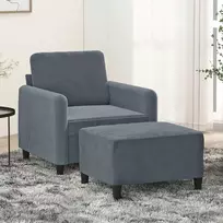 Sofa Krėslas su pakoja, tamsiai pilkos spalvos, 60cm, aksomas