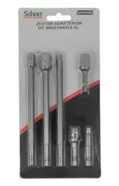 Silver Adapterių suktukams rink.6d.1/4"Hex(M), 3/8(M),1/2(M)išorė L-50mm,l-150mm