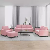 Sofa Sofos komplektas su pagalvėlėmis, 4 dalių, rožinis, aksomas