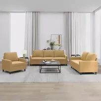 Sofa Sofos komplektas su pagalvėlėmis, 3 dalių, rudas, aksomas