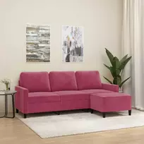 Trivietė sofa su pakoja, raudonojo vyno spalvos, 180cm, aksomas
