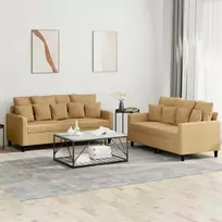 Sofa Sofos komplektas su pagalvėlėmis, 2 dalių, rudas, aksomas