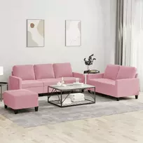 Sofa Sofos komplektas su pagalvėlėmis, 3 dalių, rožinis, aksomas