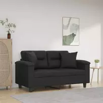 Dvivietė sofa su pagalvėlėmis, juoda, 120cm, dirbtinė oda
