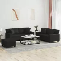 Sofa Sofos komplektas su pagalvėmis, 3 dalių, juodas, dirbtinė oda
