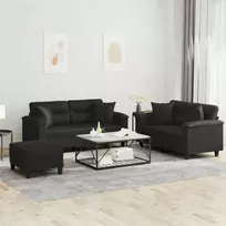 Sofa Sofos komplektas su pagalvėmis, 3 dalių, juodas, dirbtinė oda