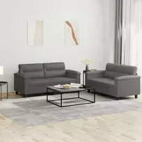 Sofa Sofos komplektas su pagalvėlėmis, 2 dalių, pilkas, dirbtinė oda