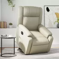 Fotelis Atsistojantis elektrinis krėslas, kreminis, dirbtinė oda