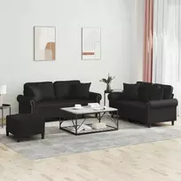 Sofa Sofos komplektas su pagalvėmis, 3 dalių, juodas, dirbtinė oda