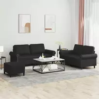 Sofa Sofos komplektas su pagalvėlėmis, 3 dalių, juodas, dirbtinė oda