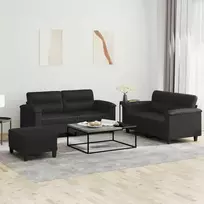 Sofa Sofos komplektas su pagalvėlėmis, 3 dalių, juodas, dirbtinė oda