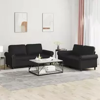 Sofa Sofos komplektas su pagalvėlėmis, 2 dalių, juodas, dirbtinė oda