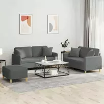 Sofa Sofos komplektas su pagalvėmis, 3 dalių, pilkas, audinys