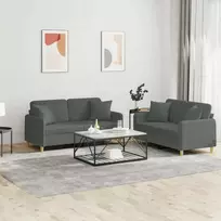 Sofa Sofos komplektas su pagalvėmis, 2 dalių, pilkas, audinys
