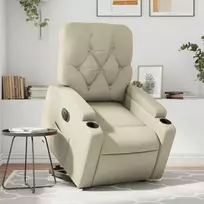 Fotelis Atsistojantis elektrinis krėslas, kreminis, dirbtinė oda