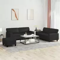 Sofa Sofos komplektas, 3 dalių, juodos spalvos, dirbtinė oda