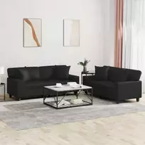 Sofa Sofos komplektas su pagalvėmis, 2 dalių, juodas, dirbtinė oda