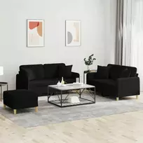 Sofa Sofos komplektas su pagalvėmis, 3 dalių, juodas, audinys