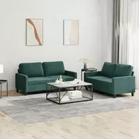 Sofa Sofos komplektas su pagalvėlėmis, 2 dalių, žalias, aksomas