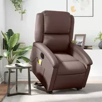 Fotelis Atsistojantis masažinis krėslas, rudas, dirbtinė oda