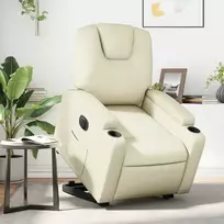 Fotelis Atsistojantis elektrinis krėslas, kreminis, dirbtinė oda