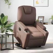 Fotelis Atsistojantis elektrinis krėslas, rudas, dirbtinė oda