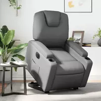 Fotelis Atsistojantis elektrinis krėslas, pilkas, dirbtinė oda