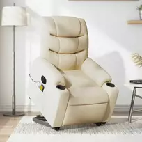Fotelis Atsistojantis elektrinis masažinis krėslas, kreminis, audinys