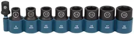 Makita Sukimo antgalių komplektas 9 vnt. 1/2''x 38mm (8, 10, 11, 12, 13, 14, 15, 16, 17, 18mm) +Adapteris 1/2"x50mm E-16645