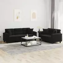 Sofa Sofos komplektas su pagalvėmis, 2 dalių, juodas, audinys