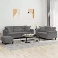 Sofa Sofos komplektas su pagalvėmis, 3 dalių, pilkas, audinys