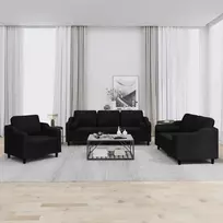 Sofa Sofos komplektas su pagalvėmis, 3 dalių, juodas, audinys