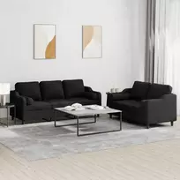 Sofa Sofos komplektas su pagalvėmis, 2 dalių, juodas, audinys